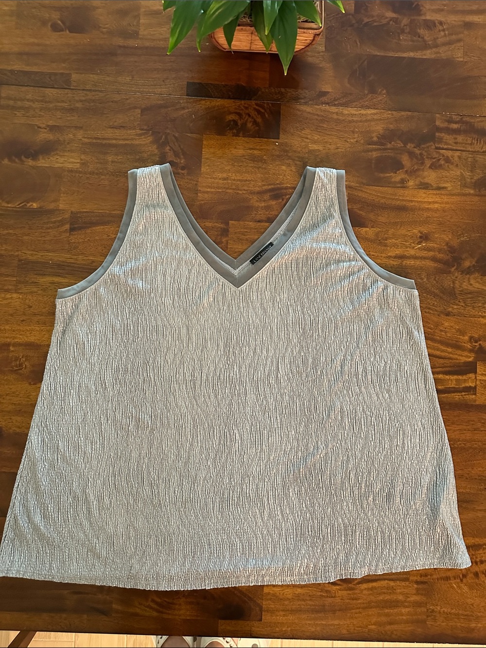 Lane Bryant Silver Textured V-Neck Tank